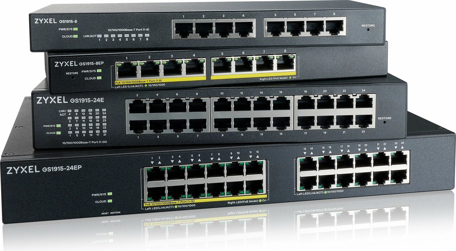 Switch Zyxel GS1915-24E, Managed, L2, Gigabit Ethernet, 24 porte, montim në rack, 1U, montim në mur