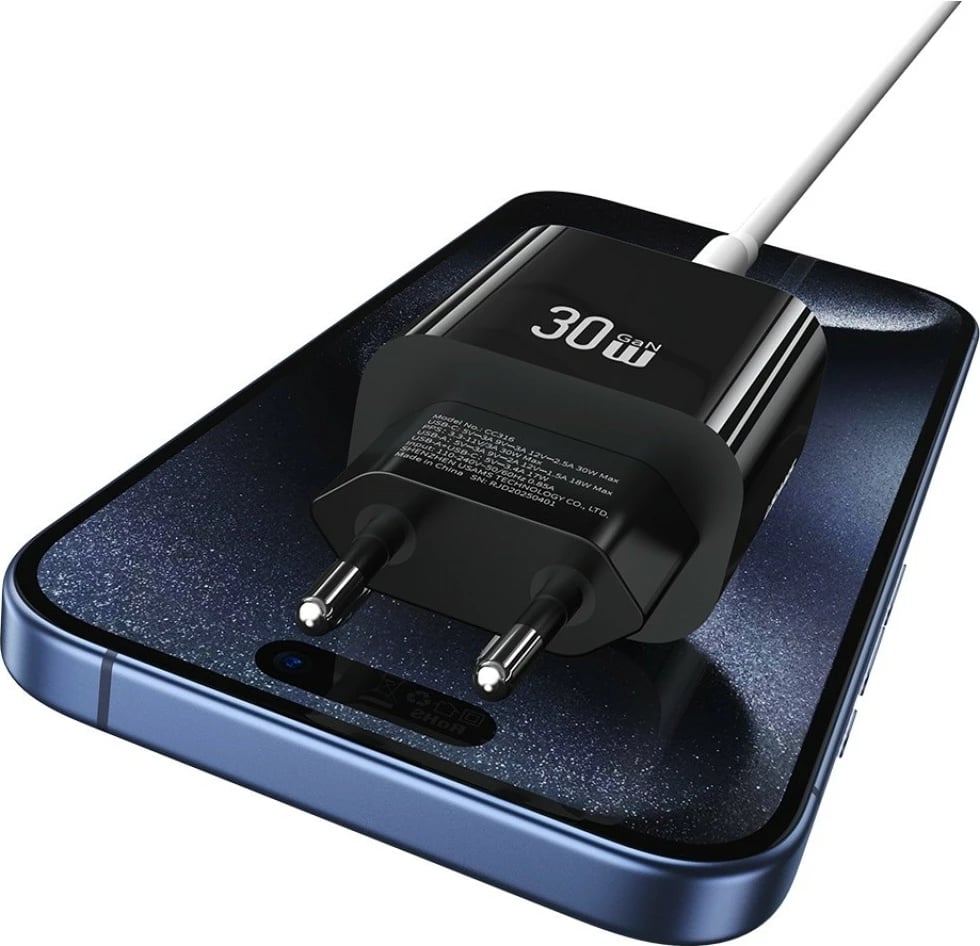 Karikues muri USAMS CC316 T65, 30W, 1x USB-C, 1x USB-A, i zi