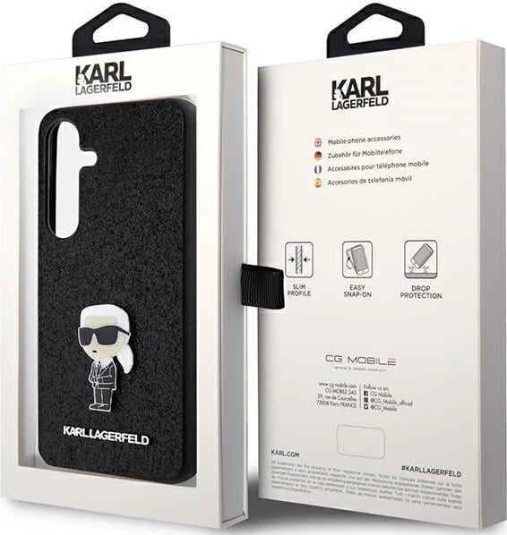 Mbështjellës Karl Lagerfeld Fixed Glitter Ikonik Logo Metal Pin për Samsung Galaxy S24, i zi