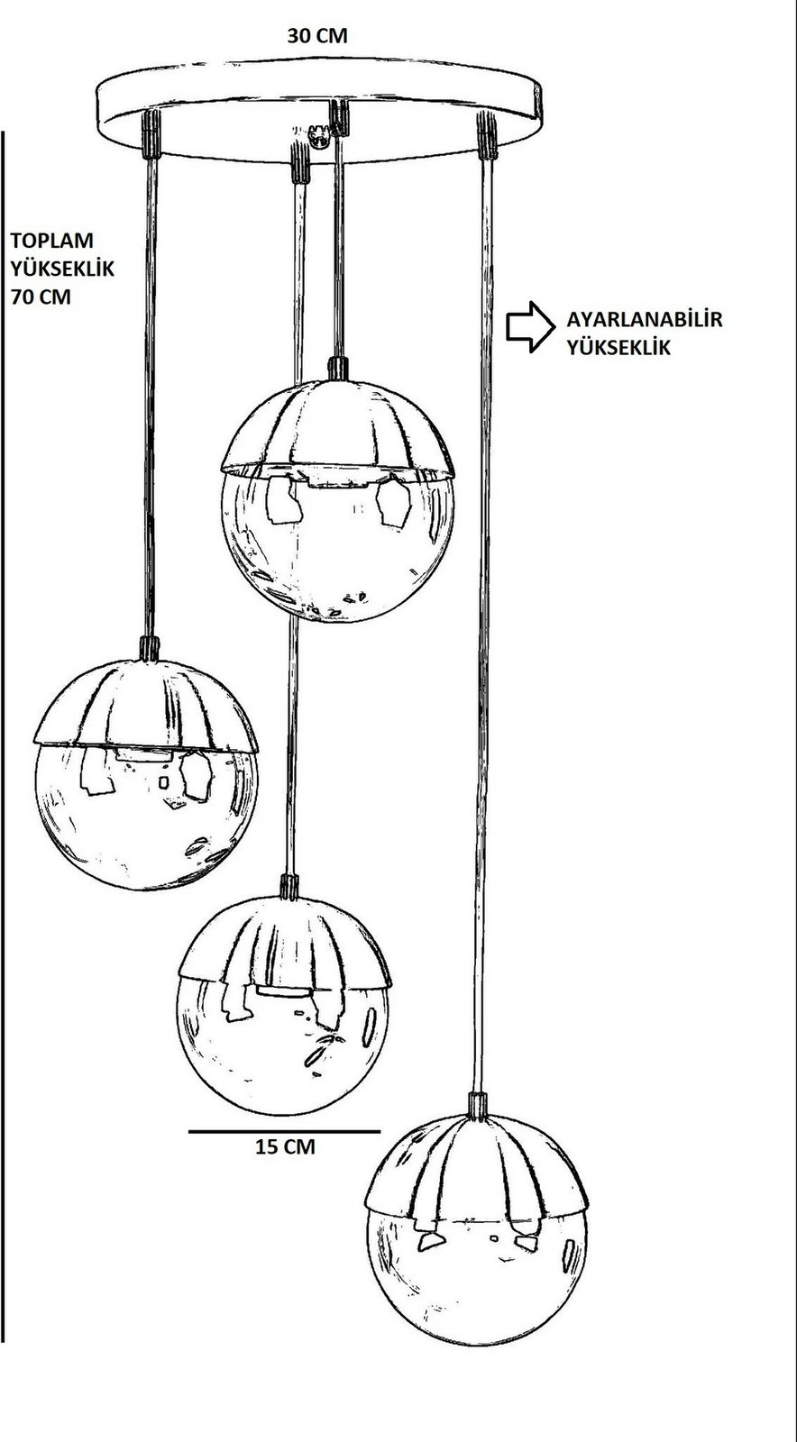 Llambadar Opviq, 4 sfera, metal i zi, xham i tymosur