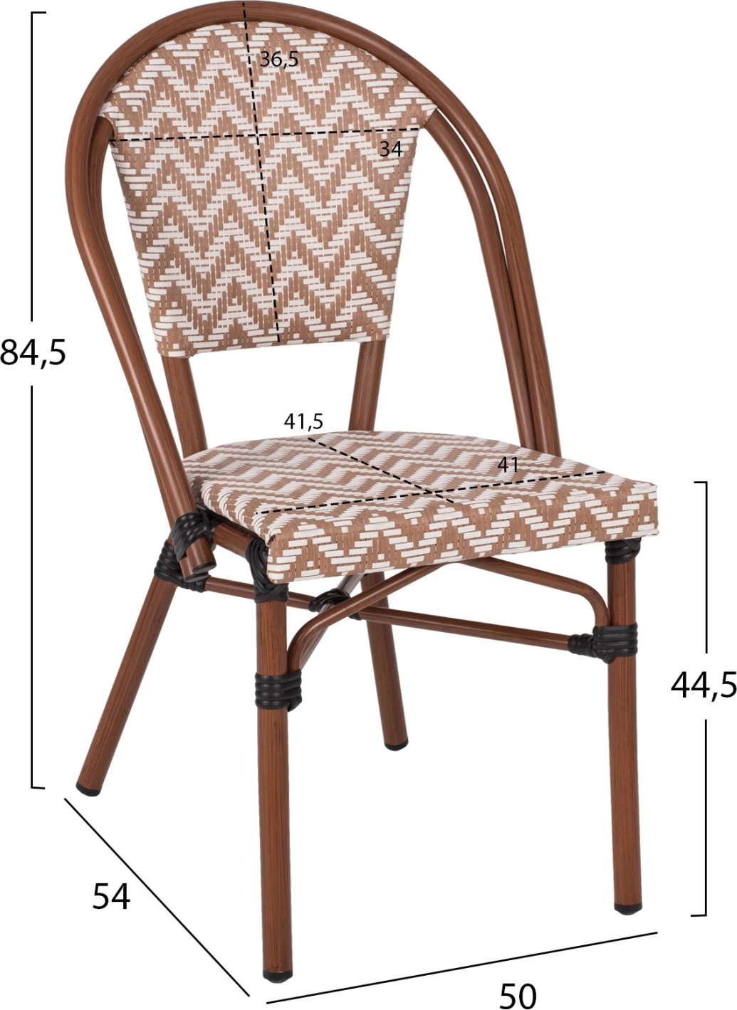 Karrige alumini, pamje bambuje, FH5860.03, tekstilene bezhë-bardhë, 50x54x84.5 cm