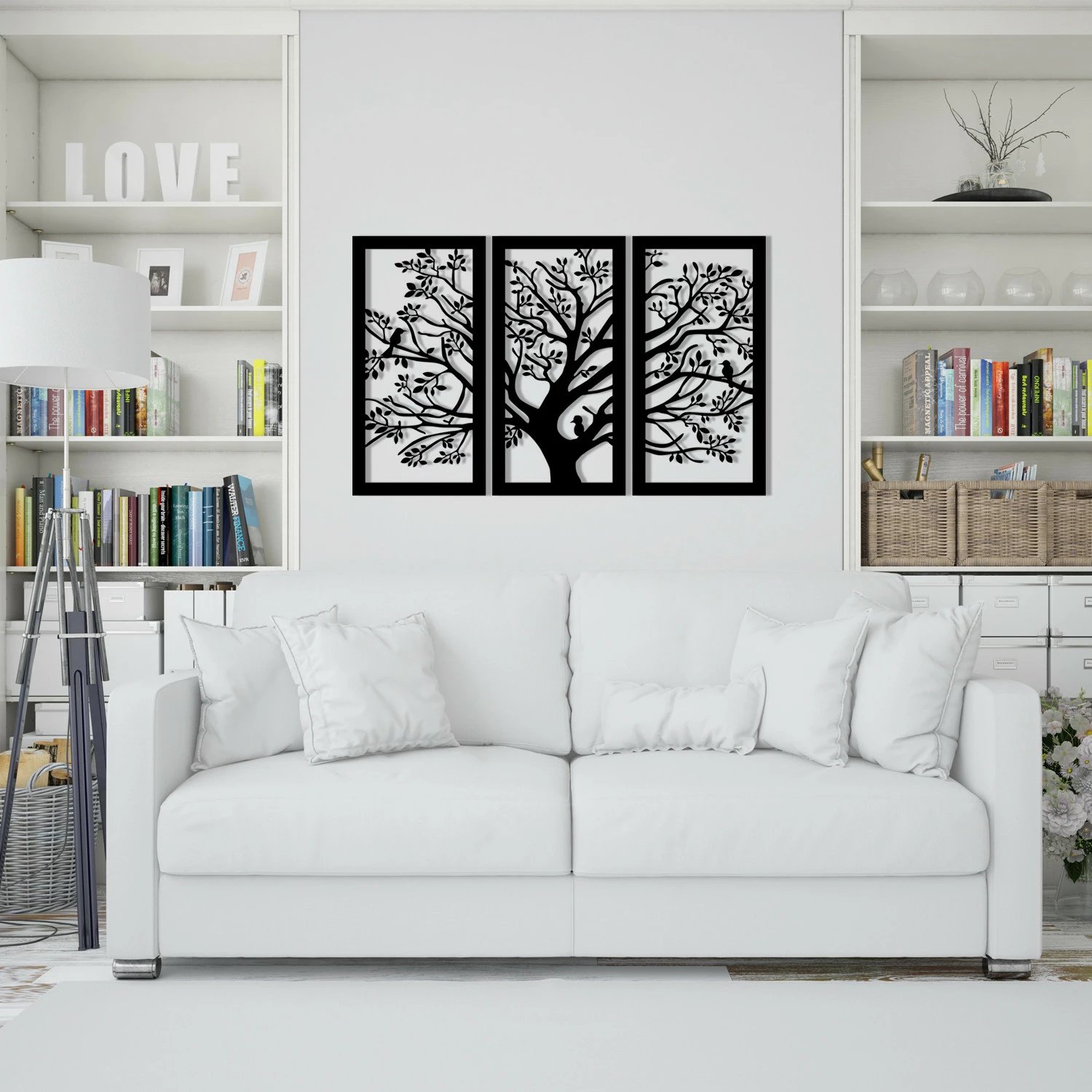 Aksesor dekorativ metalik për mur, Wallity Arbol, i zi, M124, 103x65cm