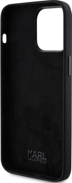 Mbështjellës Karl Lagerfeld Silicone Choupette Metal Pin për iPhone 15 Pro, i zi