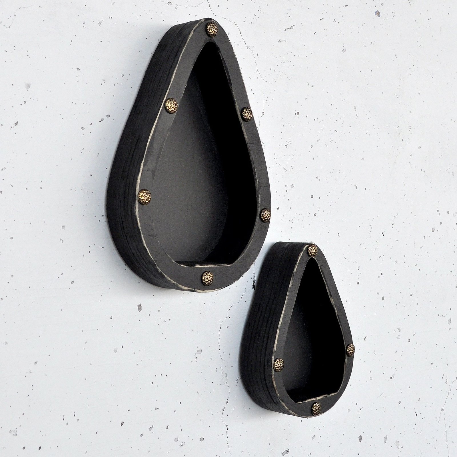 Raft dekorativ prej druri për mur, ngjyrë e zezë, Hanah Home, Raf291 (set prej 2 copash)