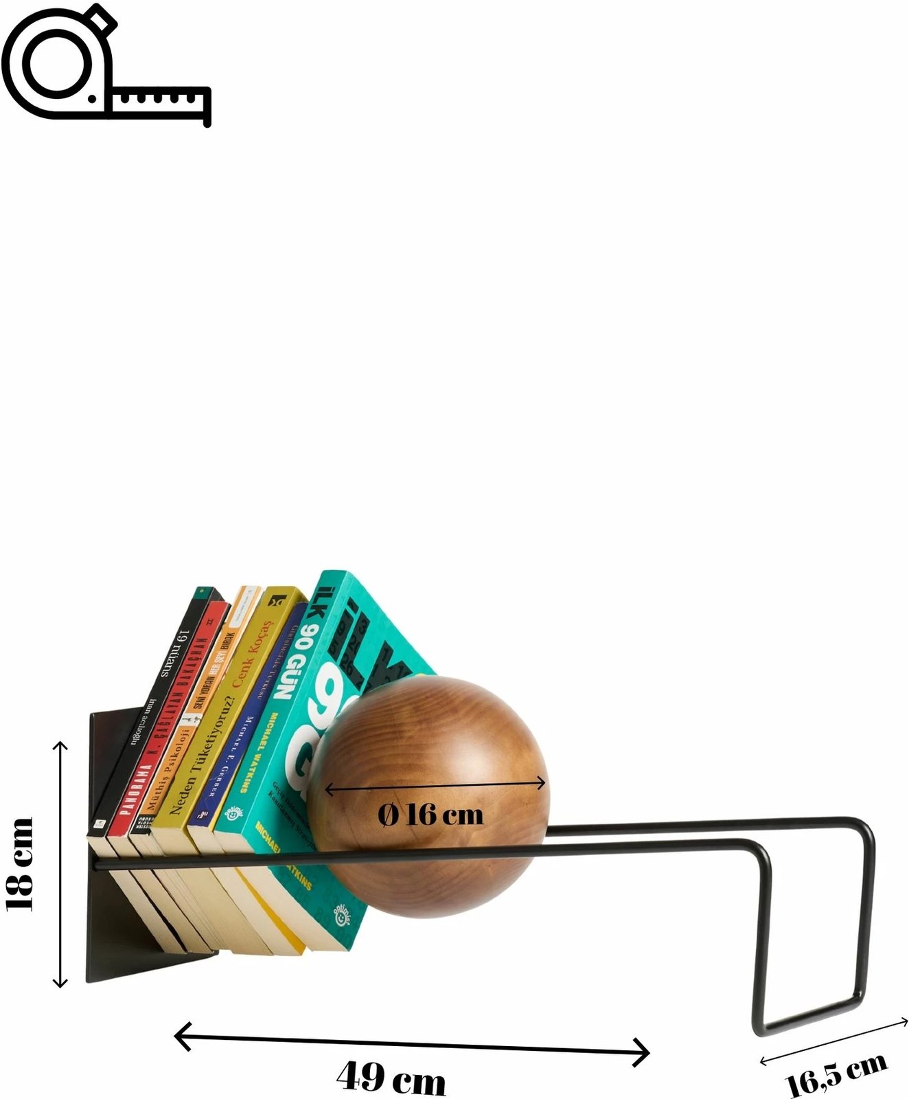 Mbajtës librash Skye Decor, ngjyrë e zezë, top druri