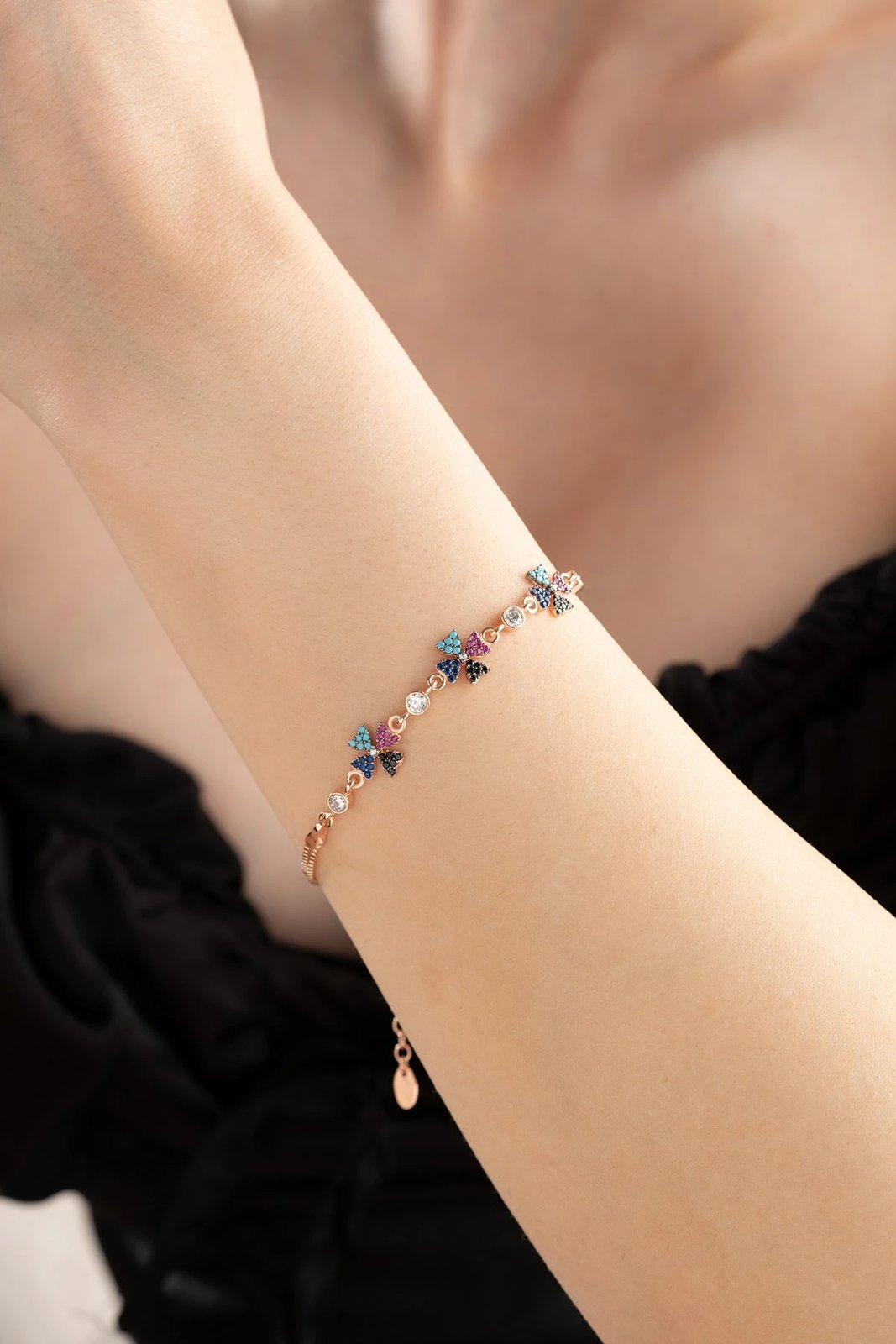 Byzylyk argjendi Jumeon, NRZ99355, ngjyrë rozë e artë, fuchsia, kaltër e errët, kaltër