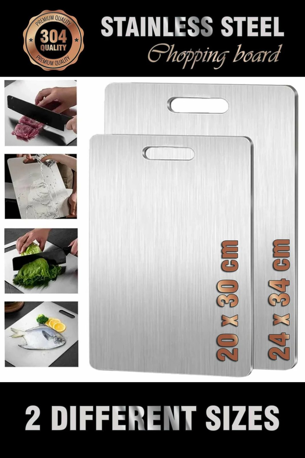 Set dërrasash për prerje, inox, 2 copë, 24x34cm dhe 20x30cm Set dërrasash për prerje, inox, 2 copë, 24x34cm dhe 20x30cm