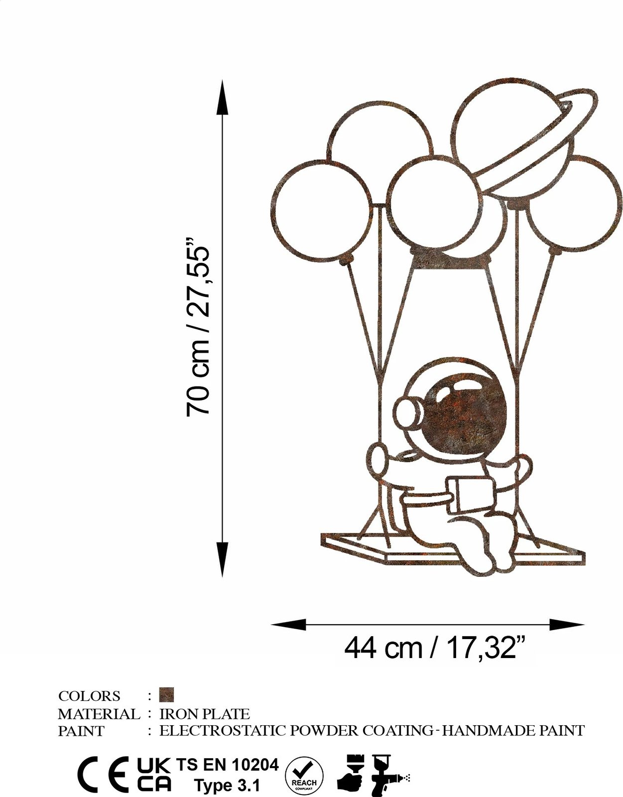 Aksesor dekorativ metalik për mur Wallity, Rusty Astro 1