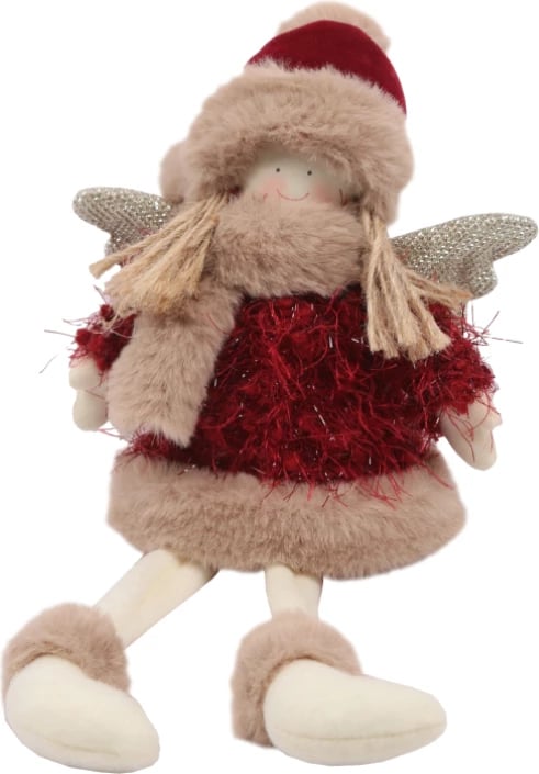 Dekor engjëll për Krishtlindje, vajzë, stof, e kuqe-bezhë, 13x6x33cm Dekor engjëll për Krishtlindje, vajzë, stof, e kuqe-bezhë, 13x6x33cm