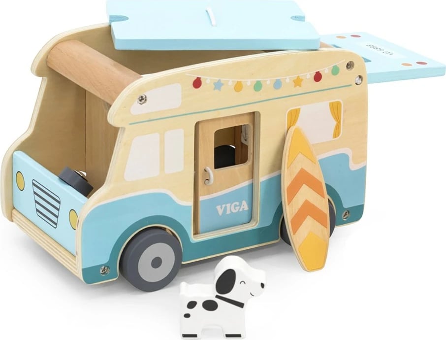 Kamper prej druri, Viga, Wooden Camper, me 2 figurina dhe aksesorë, 19 x 15 x 11.8 cm, për moshat 3+, shumëngjyrësh