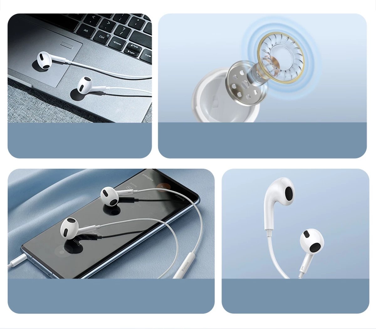 Kufje Baseus Encok H17 me kabllo, 3.5mm mini jack, të bardha Kufje Baseus Encok H17 me kabllo, 3.5mm mini jack, të bardha
