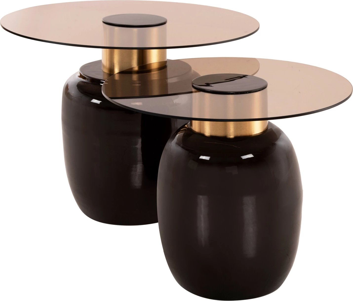 Tavolina anësore 2 copë FRYN FH9663 metalike, ngjyrë kafe dhe ari, Φ60 &Φ50 cm