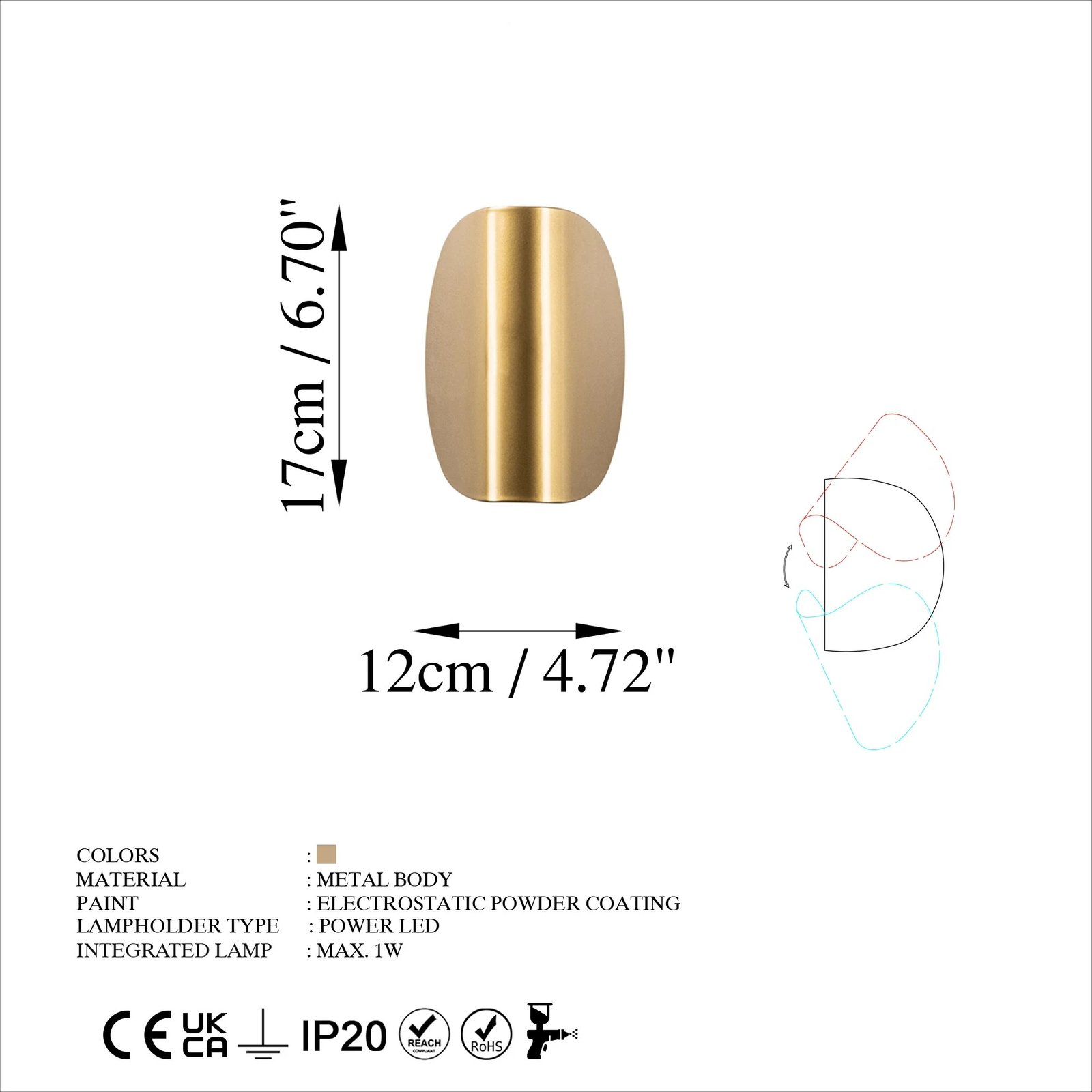 Llambë muri Opviq, Heybe - 13624, ngjyrë ari Llambë muri Opviq, Heybe - 13624, ngjyrë ari