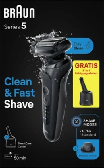 Makinë rroje Braun Series 5 52-N7200cc, 3 koka, Wet & Dry, e zezë