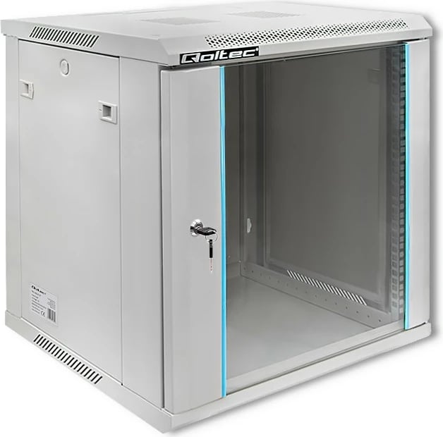 Kasë RACK Qoltec 12U, 600 x 450 x 635 mm, për montim në mur, Gri