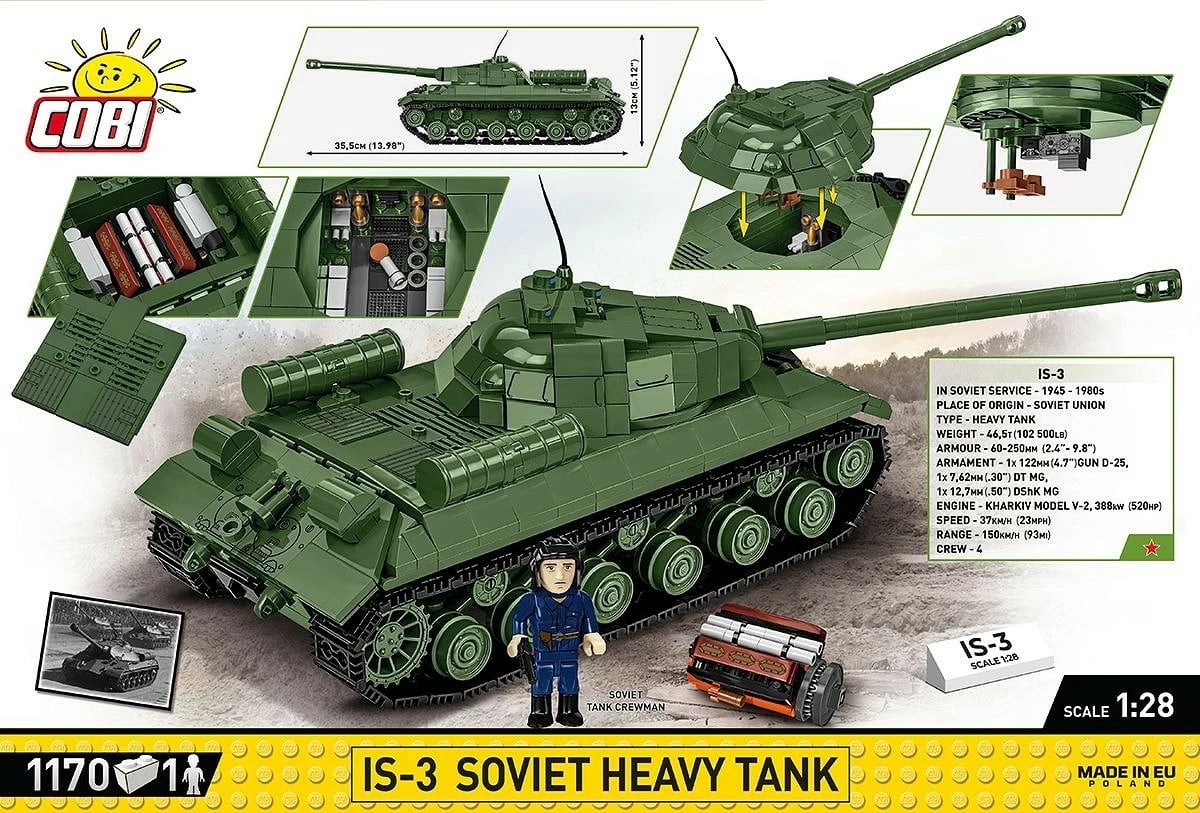 Set ndërtimi Cobi Klocki IS-3 Soviet Heavy Tank, 1170 pjesë, me figurë, Jeshile