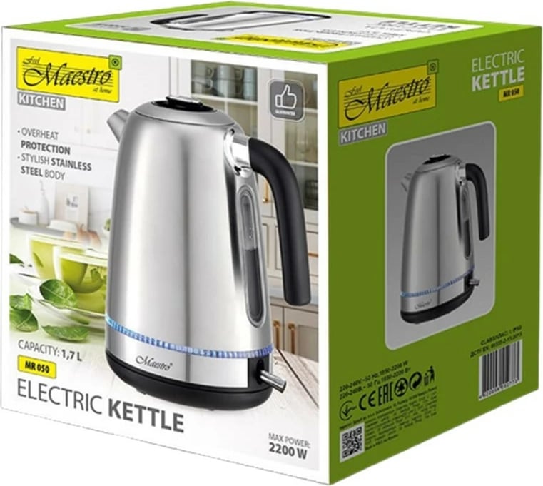 Çajnik elektrik Feel-Maestro MR-050, 1.7L, 2200W, inox, Silver