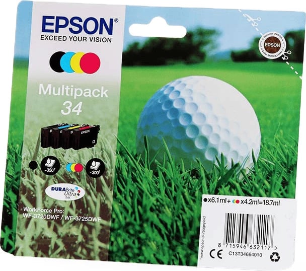 Kartushë boje, Epson, 34 C13T34664010, DURABrite Ultra, kompatibile WorkForce Pro WF-3720DWF/WF-3725DWF, multipack 4 copë, e zezë/cian/magenta/e verdhë