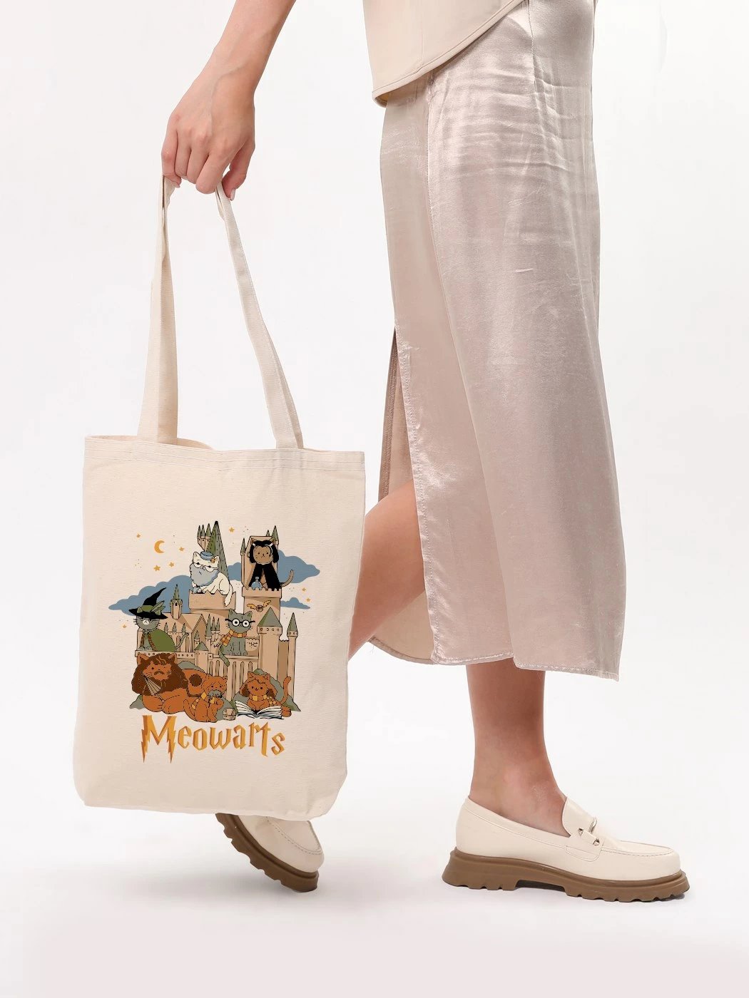 Çantë tote Zoozie Bags, Meowarts, krem, 35x40x8cm