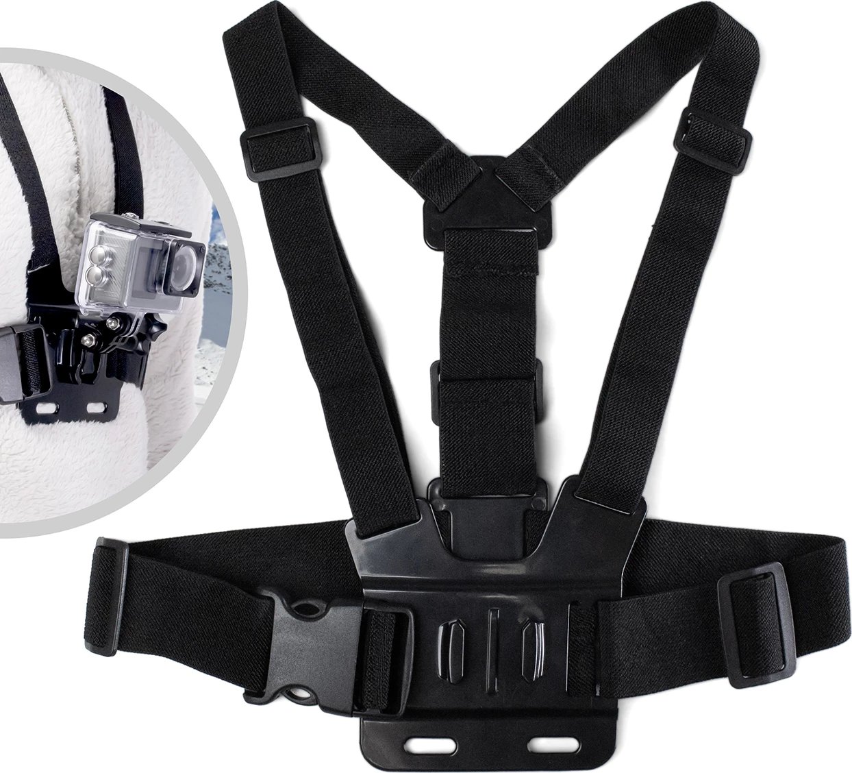 Mbajtëse gjoksi për kamera aksion, Hurtel, montim GoPro, rregullim i plotë, për GoPro/SJCAM/Xiaomi Yi, universale, e zezë