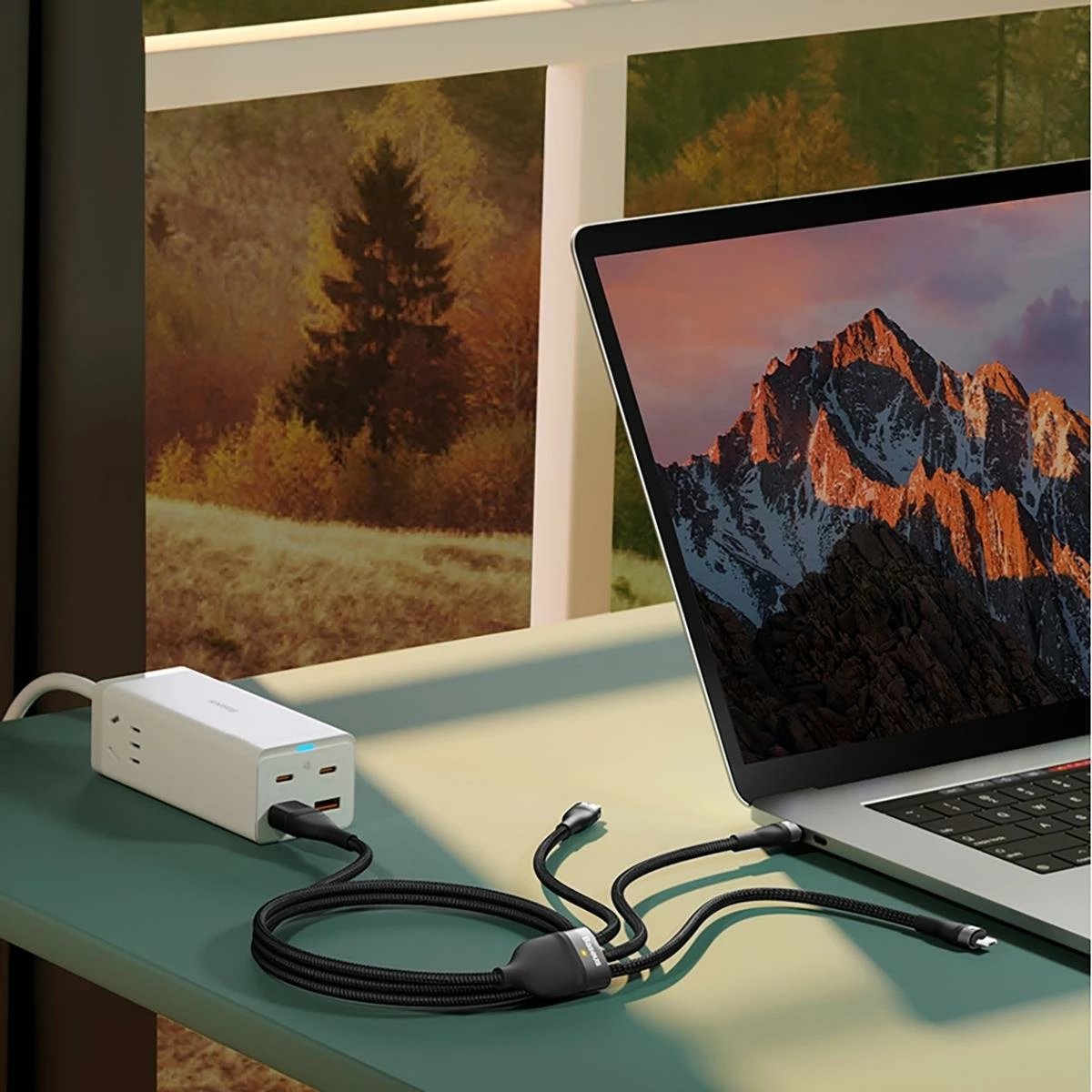 Kabllo multifunksional Baseus Flash Series II CASS030101, 1.2m, 100W, USB-A/USB-C/Lightning/micro USB, e zezë