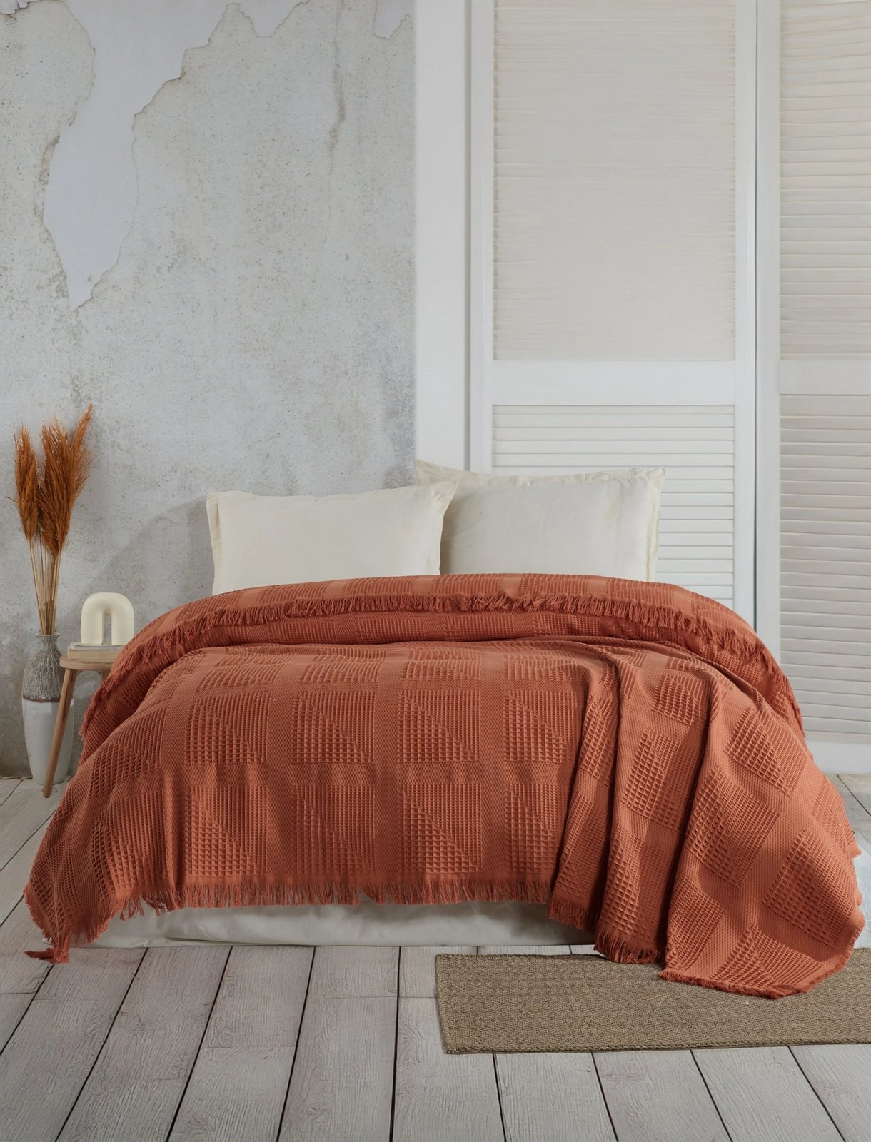 Batanije Double Pique Jacquard, ngjyrë e kuqe qeramike, Sirius, 220x240cm