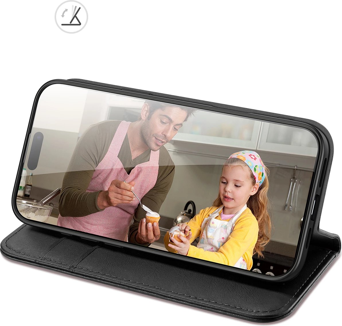 Mbështjellës Dux Ducis Hivo për iPhone 16 Pro, lëkurë, me kapak, RFID, i zi