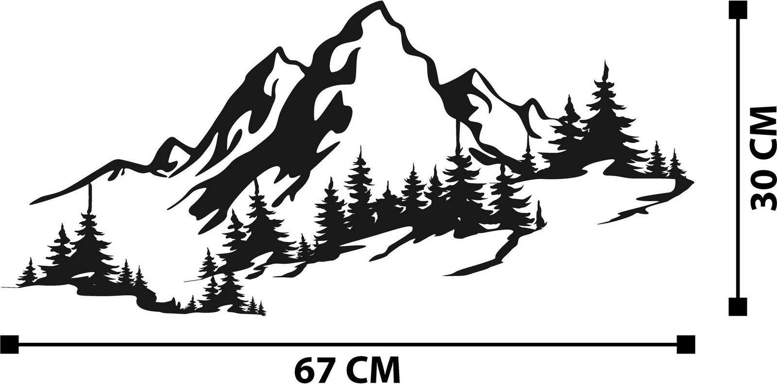 Aksesor dekorativ metalik për mur, Wallity, Mountain 3, ngjyrë e zezë, 67x30cm
