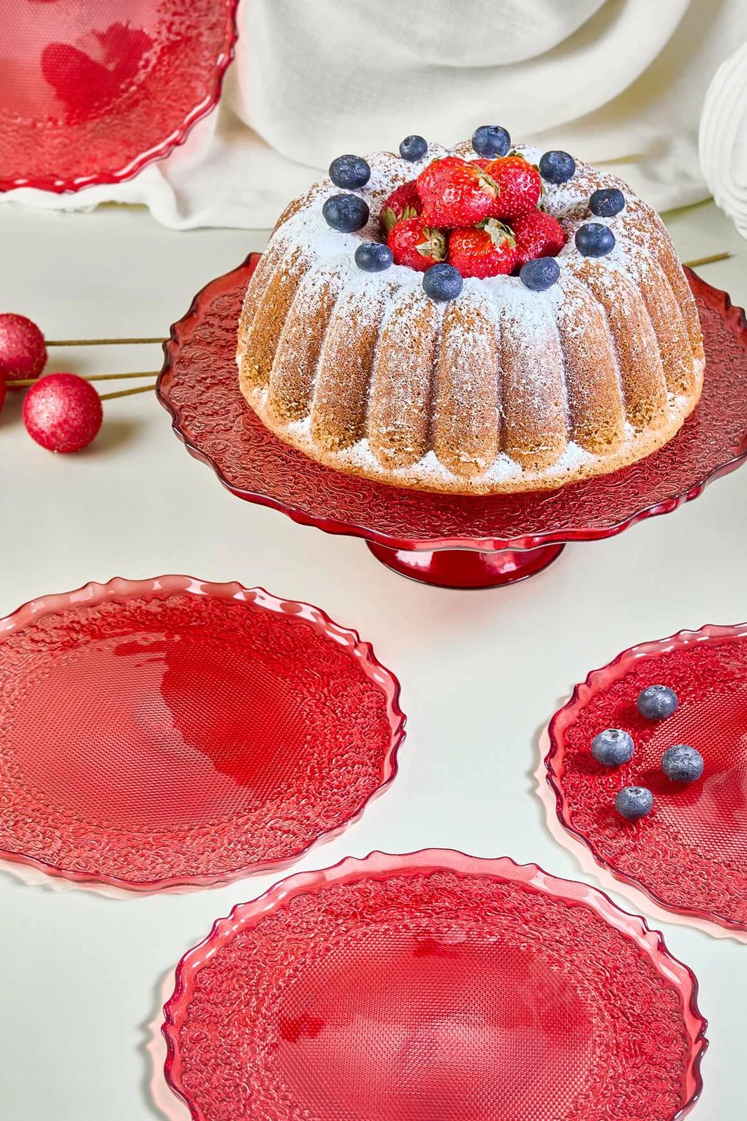 Set pjatash për ëmbëlsira (7 copë), Hermia Concept, Goblen7, e kuqe