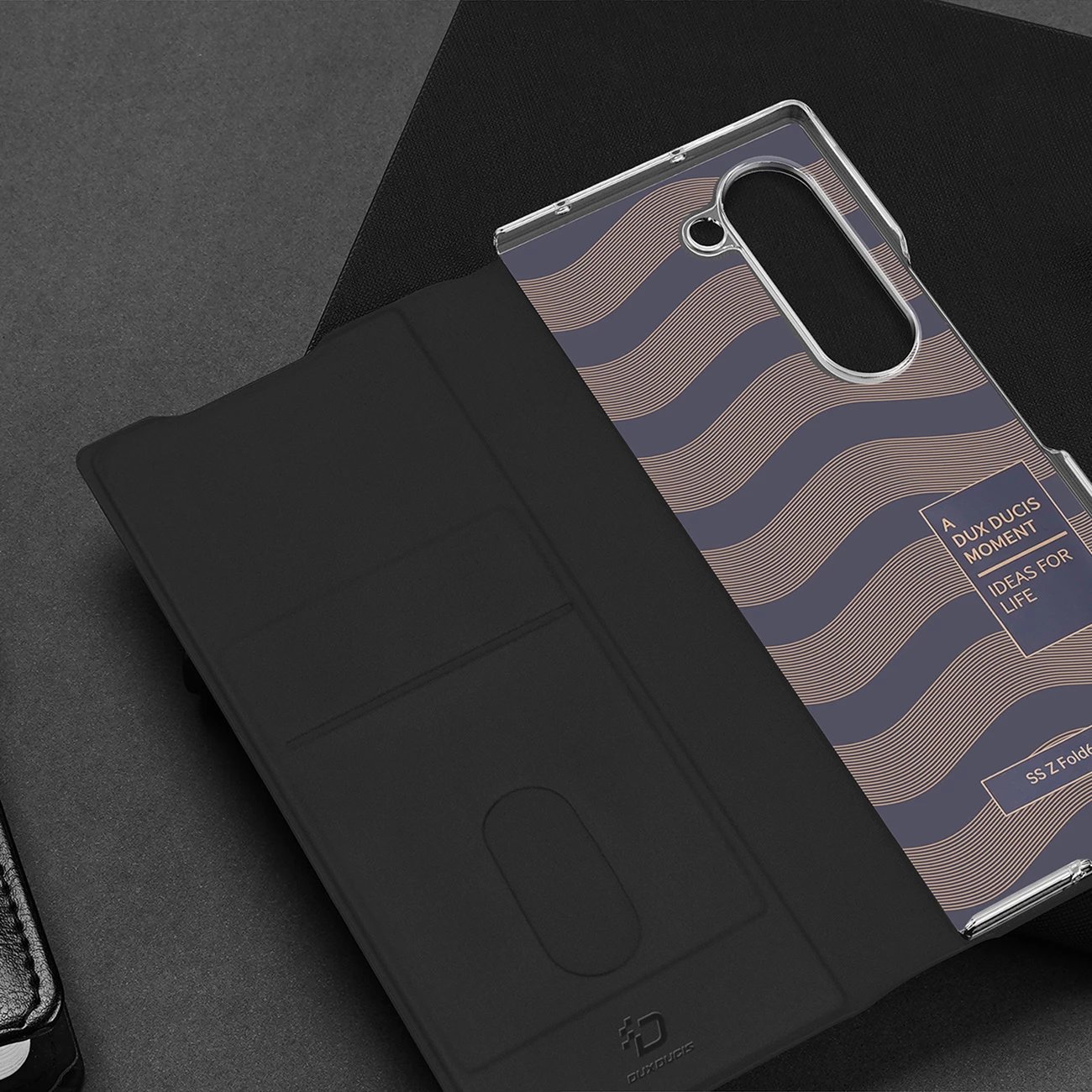Mbështjellës Dux Ducis Brill për Samsung Galaxy Z Fold 6, me kapëse magnetike, xhep për kartë, eko-lëkurë, i zi