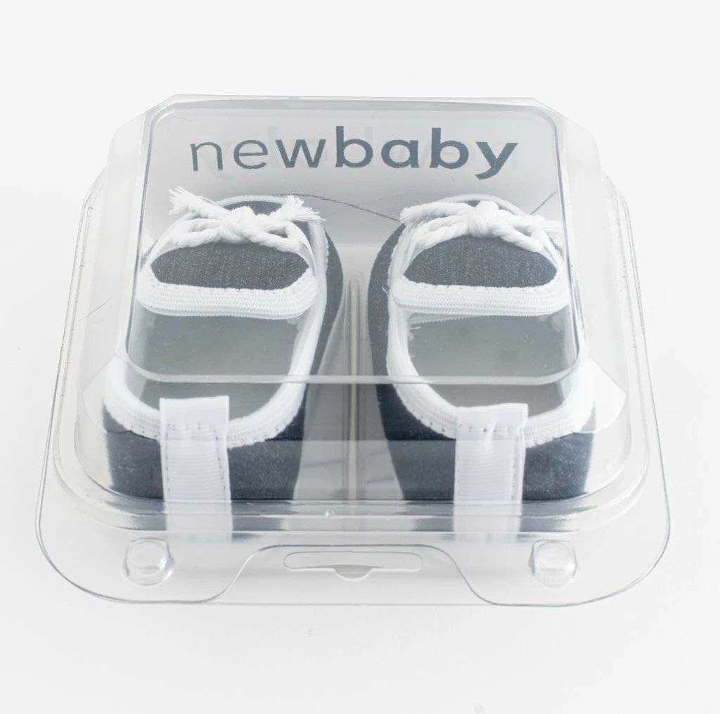 Papuçe bebe stil mokasina, New Baby, 3-6 m, poliester 100%, taban PVC pa BPA, blu e errët