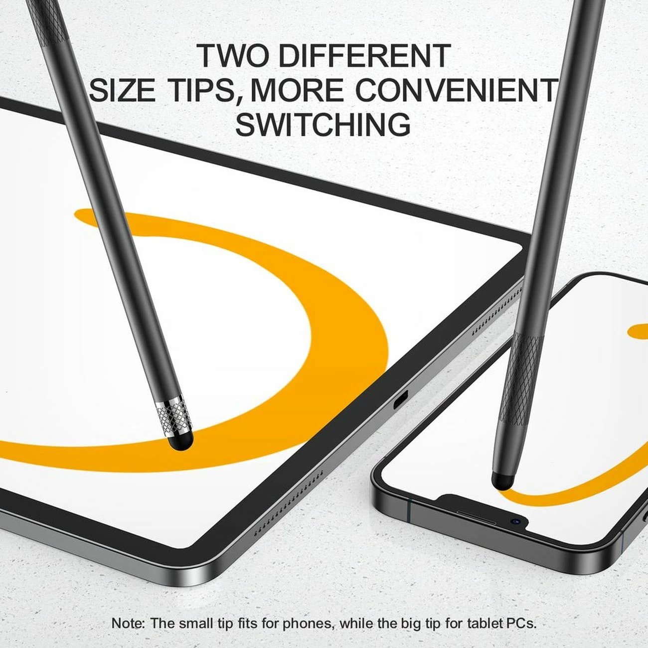 Stylus pasiv, Joyroom, JR-DR01, universal për celular e tablet, 2 maja të këmbyeshme, trup alumini, e zezë