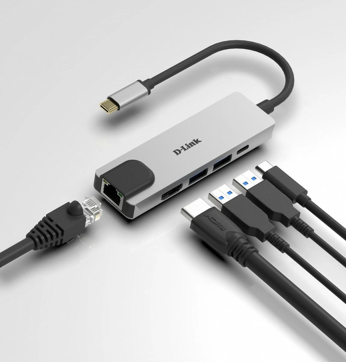 Adapter multiport D-Link DUB-M520, USB-C, HDMI, RJ-45, 2x USB 3.0, argjendtë