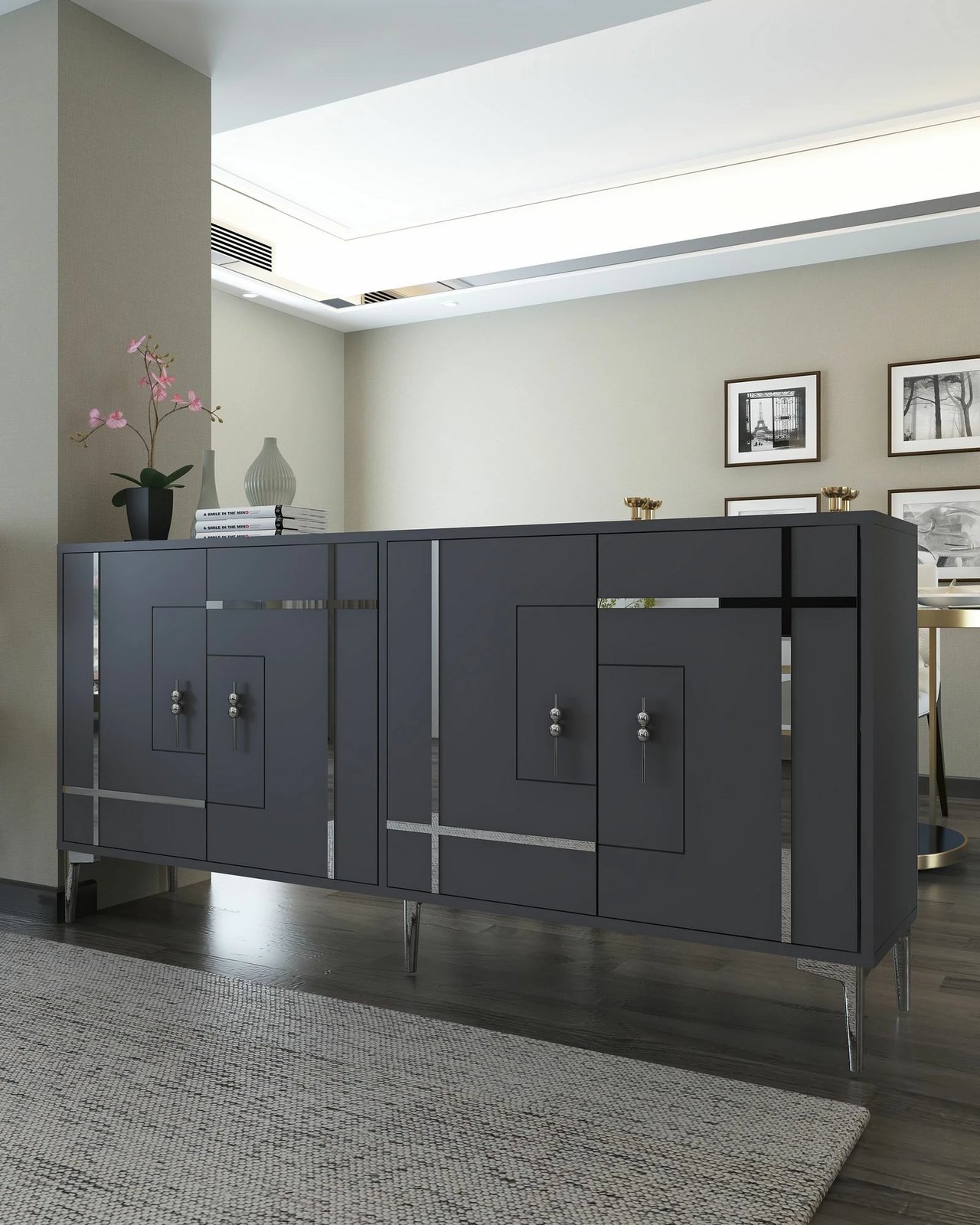 Konsol Skye Decor, ngjyrë antracit dhe argjendi