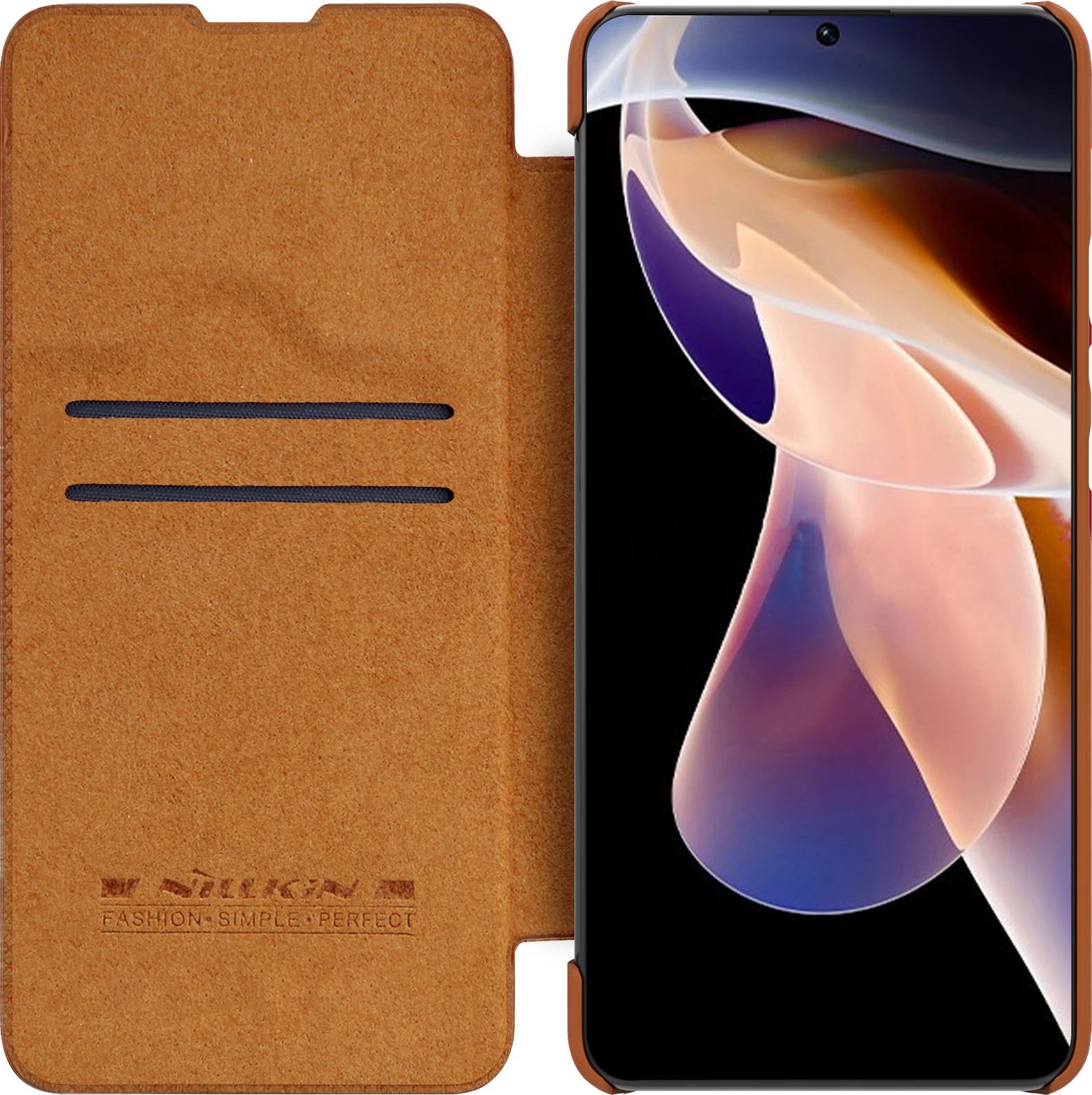 Mbështjellës Nillkin Qin Case për Xiaomi Redmi Note 11 Pro+, Redmi Note 11 Pro, Mi 11i HyperCharge, kafe