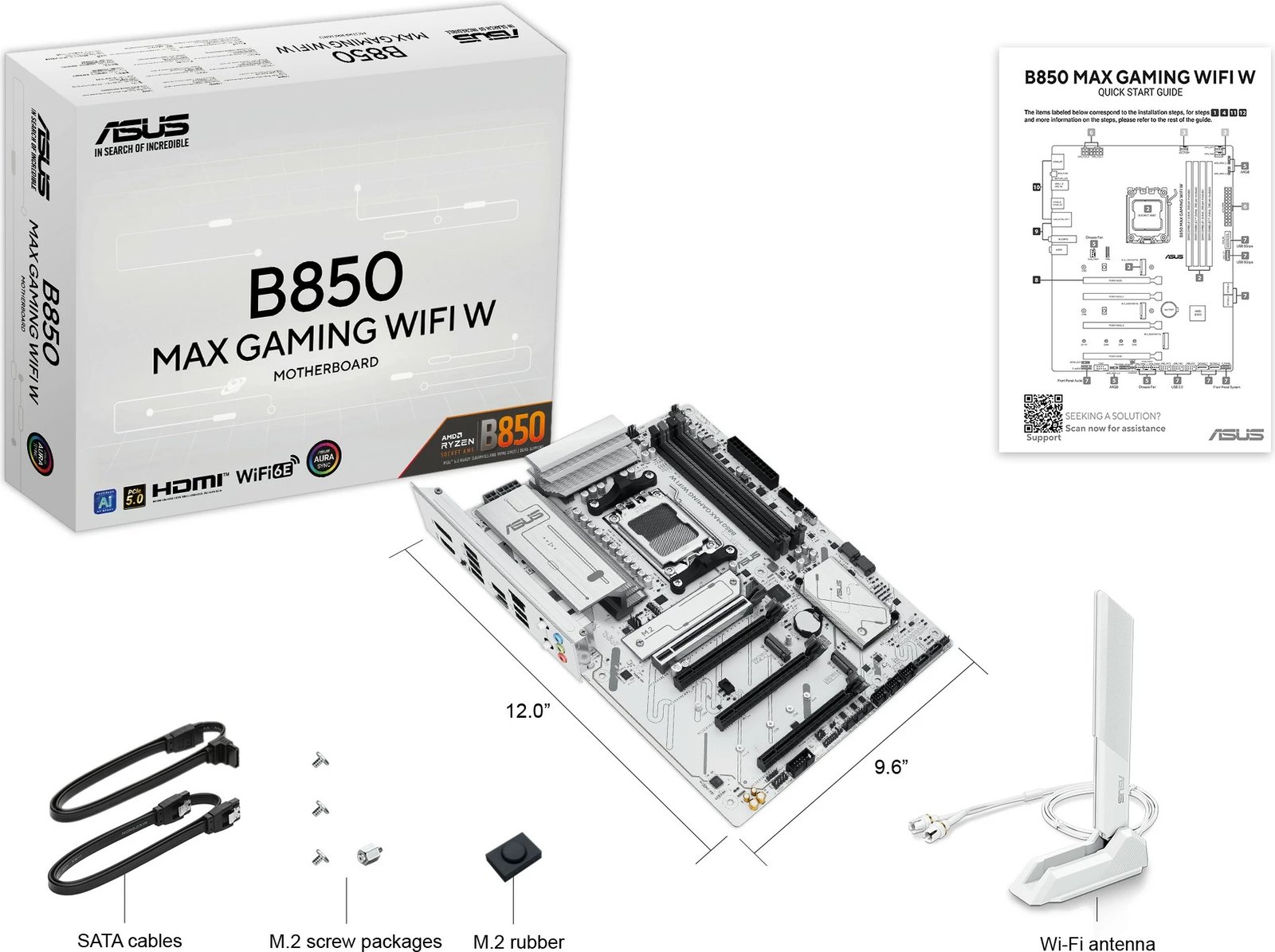 Pllakë amë ASUS B850 MAX GAMING WIFI W, Socket AM5, DDR5, Wi-Fi, e bardhë