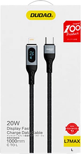 Kabllo Dudao L7MaxL USB Type C në Lightning, 1m, 20W, me ekran, e zezë