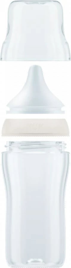 biberon qelqi NUK Perfect Match 230 ml, kontroll temperature, cicë silikoni e butë, sistem antikolik, madhësia M 3m+, bezhë