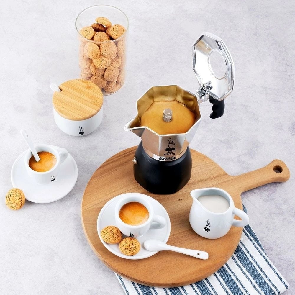 Moka pot Bialetti Brikka 2023, 4 filxhana, alumini, e zezë/inoks
