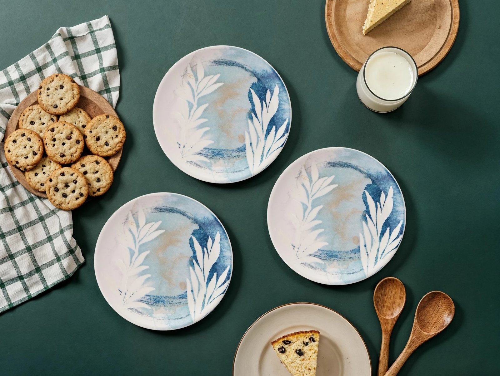 Set pjatash ëmbëlsirash (6 copë), Hermia Concept, gjethe blu