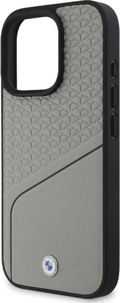 Mbështjellës BMW Sign me teksturë lëkure dhe MagSafe për iPhone 16 Pro, Gri