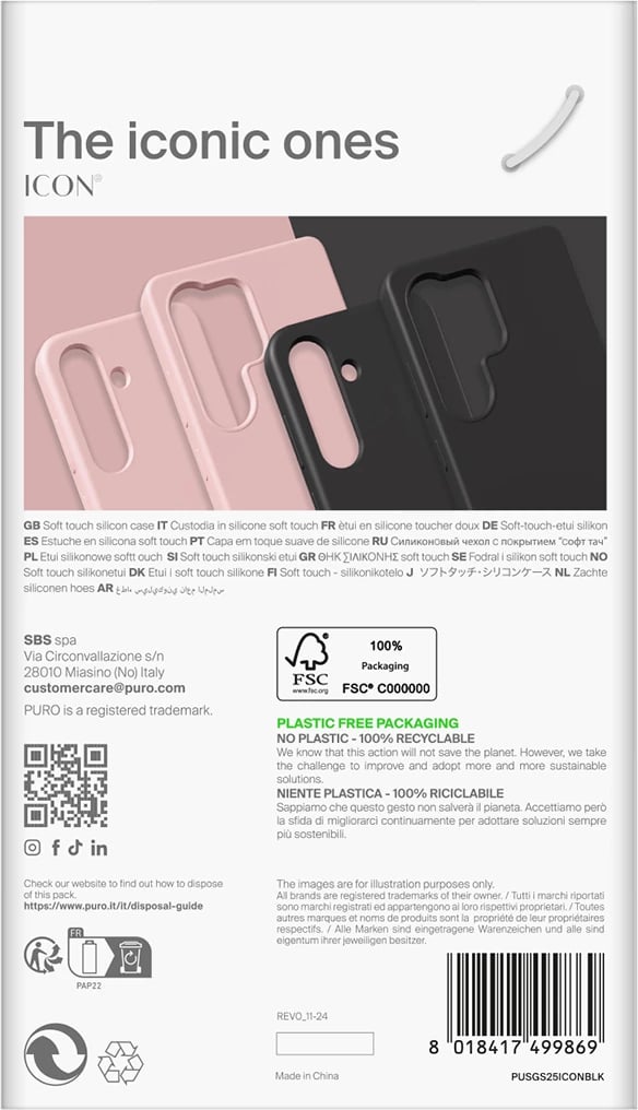 Mbështjellës Puro Icon për Samsung Galaxy S25, silikon, i zi