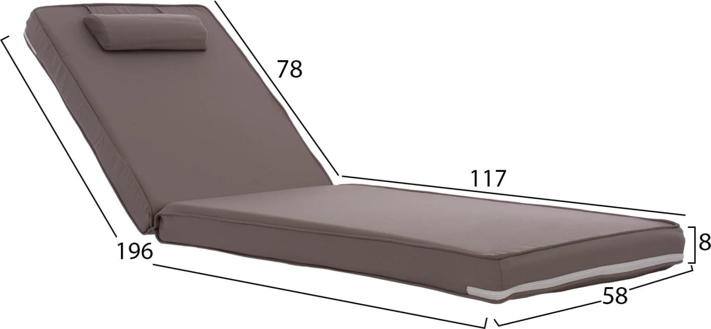 Jastëk për shezlong, Textilene, 600gr, Sifnos, moka, FH11236.04T, 196(117+1+78)x58x9 cm