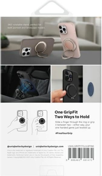 Mbajtës magnetik për celular UNIQ GripFit 360, me unazë, për MagSafe, rozë