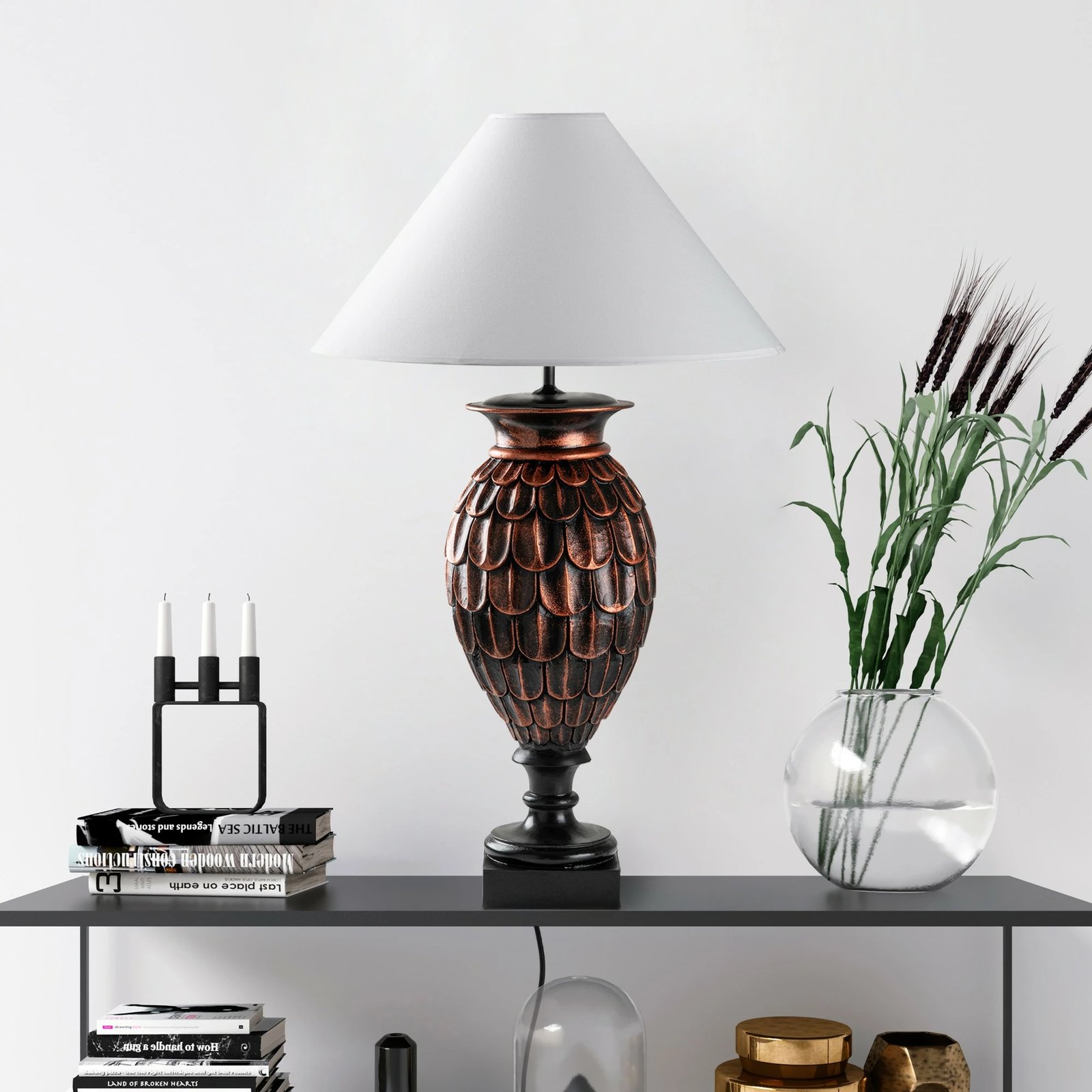 Llambë tavoline Opviq, ELEGANZE-5305, kafe dhe e bardhë
