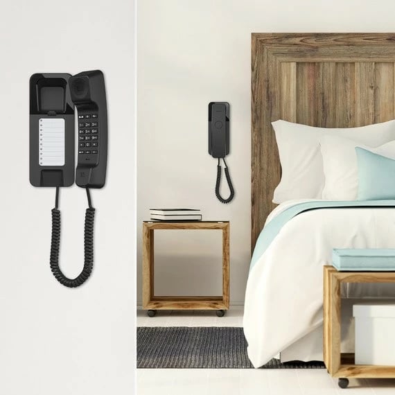 Telefon fiks me kabllo, Gigaset DESK 200, 10 numra shpejtë, montim mur/tryezë, i ushqyer nga linja, i zi