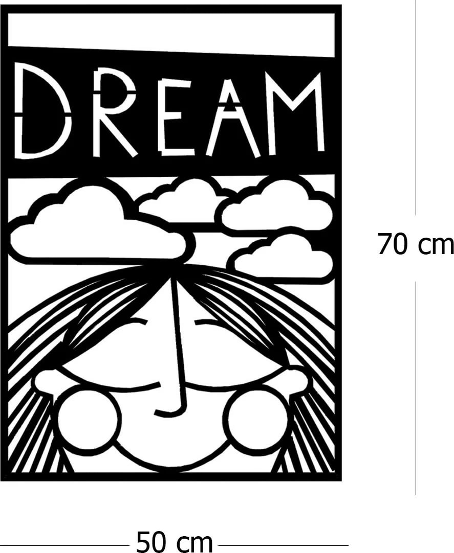Aksesor dekorativ metalik për mur, Wallity, Dream, ngjyrë e zezë, 50x70cm