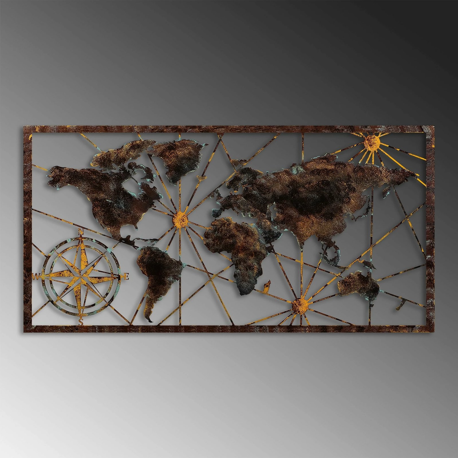 Aksesor dekorativ metalik për mur, hartë bote, madhësi e madhe, Wallity