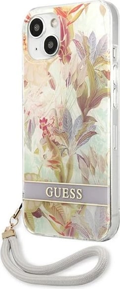 Mbështjellës Guess GUHCP13SHFLSU për iPhone 13 mini 5.4", Flower Strap, vjollcë