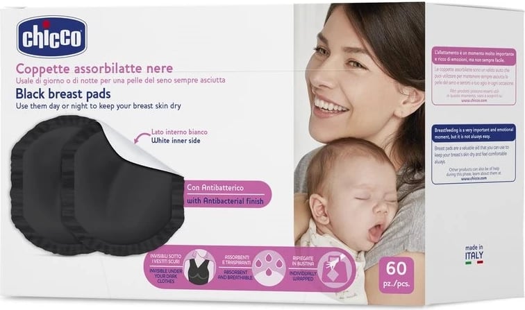 Pllaka gjiri për gjidhënie Chicco Black për femra, 60 copë